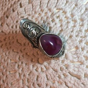 Sterling Silver Pink Agate Swirl Adjustable Ring